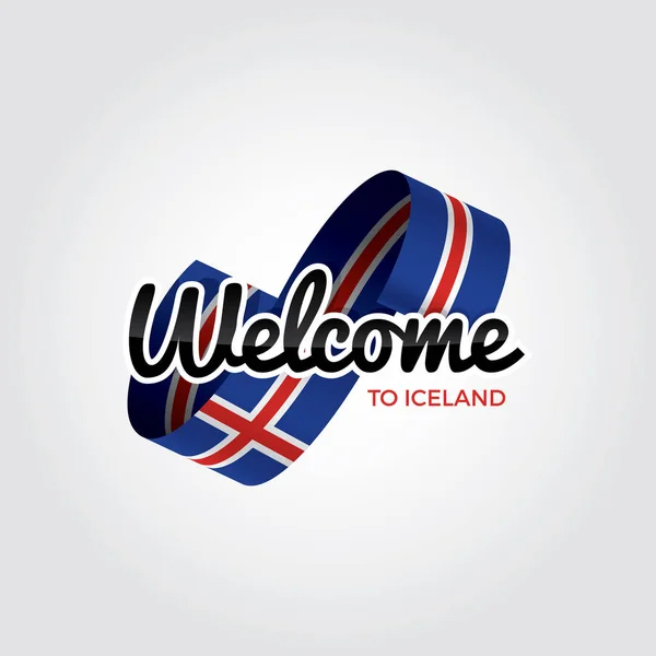 Bienvenido Islandia Símbolo Con Bandera Logotipo Moderno Simple Sobre Fondo — Vector de stock