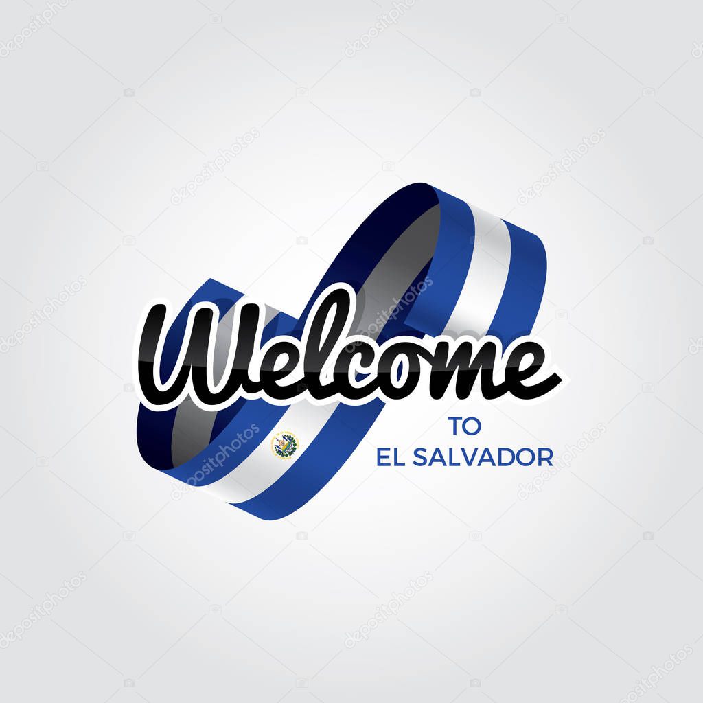 Welcome to El Salvador symbol with flag, simple modern logo on white background, vector illustration