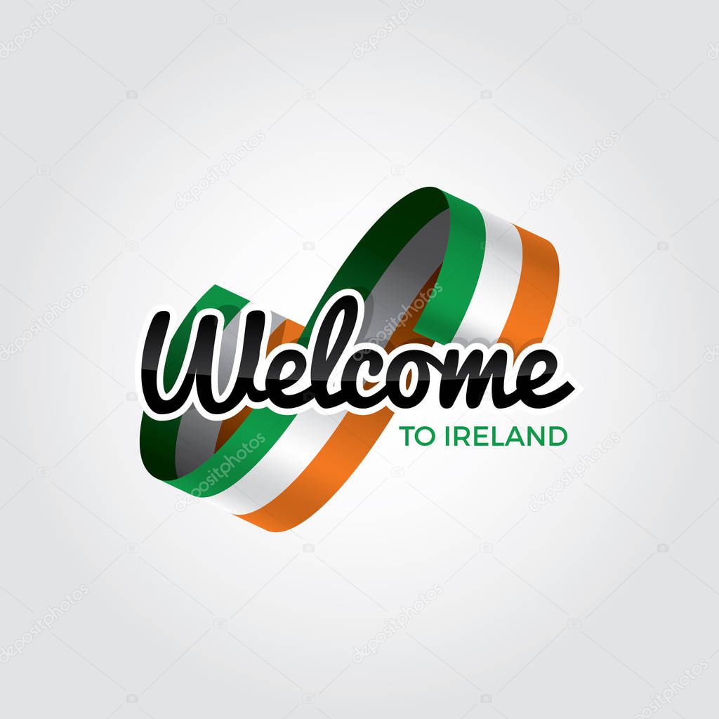 Welcome to Ireland symbol with flag, simple modern logo on white background, vector illustration