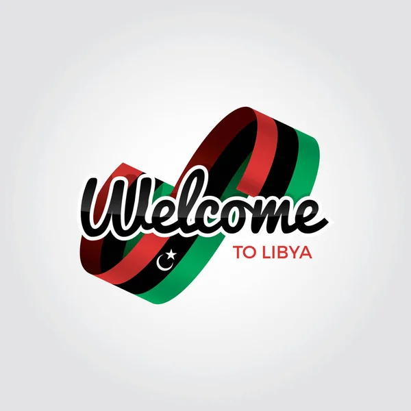 Benvenuti Nel Simbolo Libya Con Bandiera Semplice Logo Moderno Sfondo — Vettoriale Stock