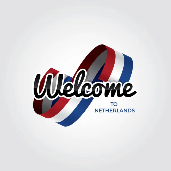 Willkommen Den Niederlanden Symbol Mit Flagge Einfaches Modernes Logo Auf — Stockvektor