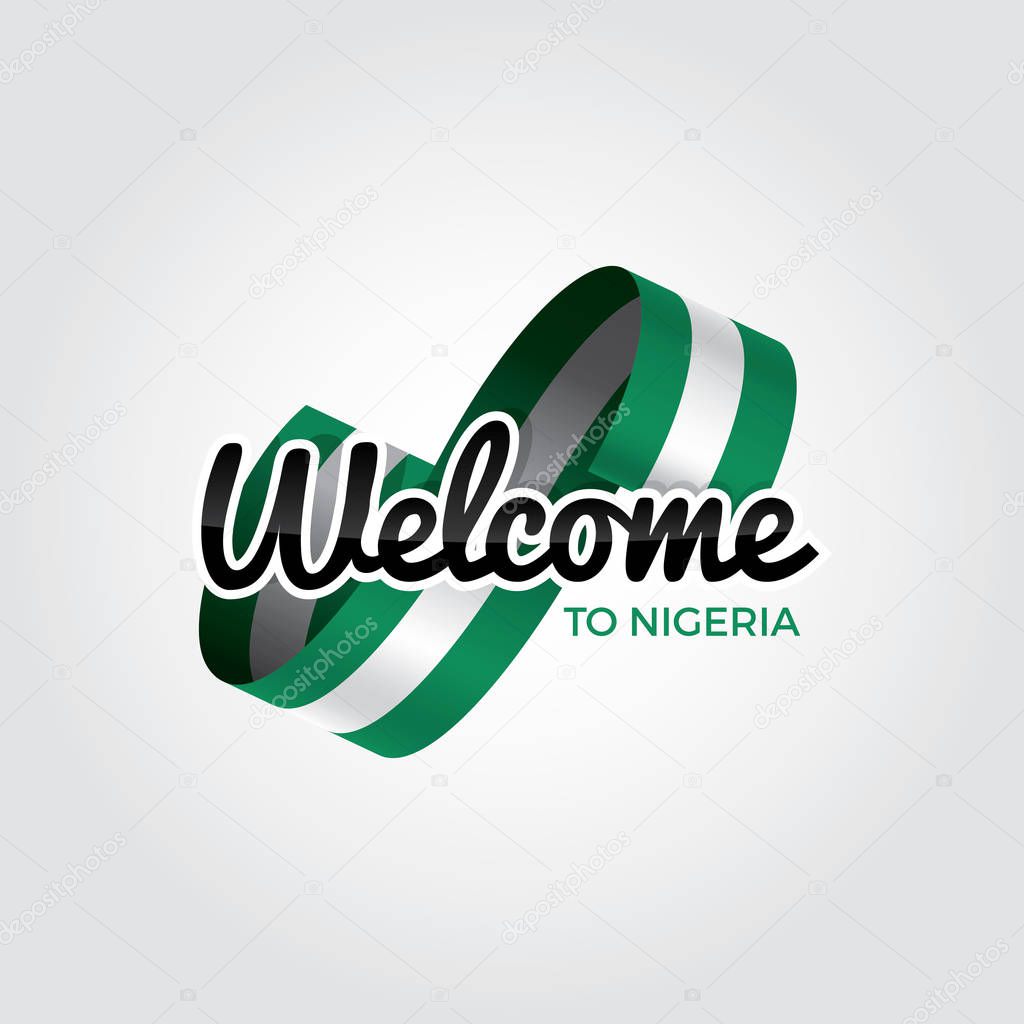 Welcome to nigeria symbol with flag, simple modern logo on white background, vector illustration