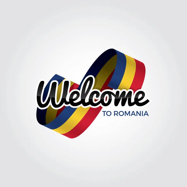 Welkom Roemenië Symbool Met Vlag Eenvoudige Moderne Logo Witte Achtergrond — Stockvector
