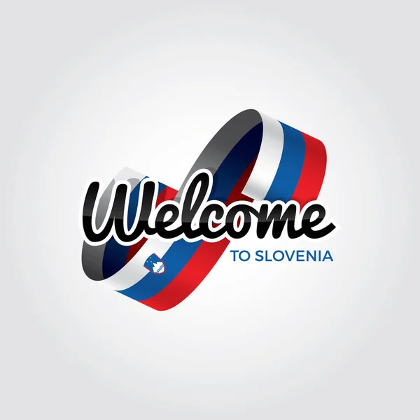 Bienvenido Eslovenia Símbolo Con Bandera Logotipo Moderno Simple Sobre Fondo — Vector de stock