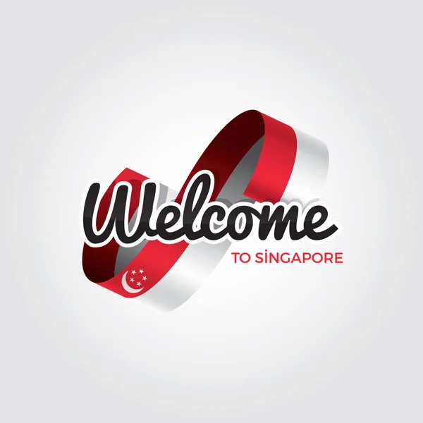 Bienvenue Symbole Singapour Avec Drapeau Logo Moderne Simple Sur Fond — Image vectorielle