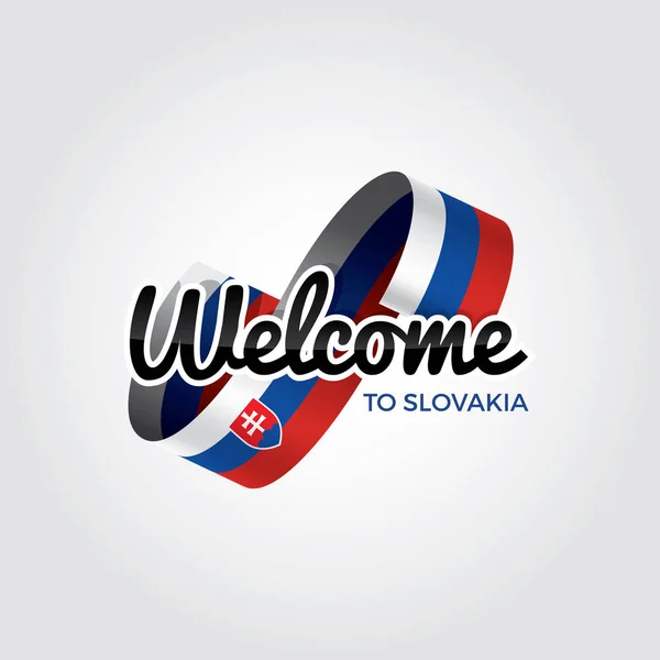 Bienvenido Eslovaquia Símbolo Con Bandera Logotipo Moderno Simple Sobre Fondo — Vector de stock