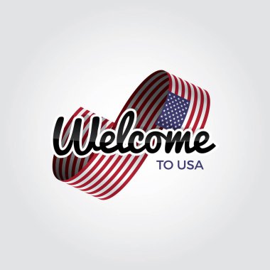 Welcome to USA symbol with flag, simple modern logo on white background, vector illustration