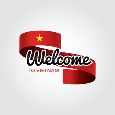 Vietnam bayrağına hoş geldiniz. Vatansever tasarım. Vektör illüstrasyonu.