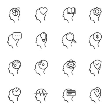 Düşünen Kafalar çizgi simgeleri. Düzenlenebilir Vuruş 