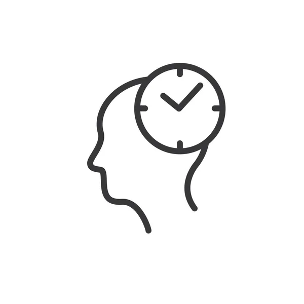 Humano Cerebro Icono Del Tiempo Línea Delgada Simple Contorno Vector — Vector de stock