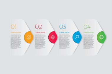 İş akışı düzeni, diyagram, yıllık rapor ve web tasarımı için bilgi tasarım vektörü ve pazarlama simgeleri kullanılabilir. 4 seçeneği, aşaması ya da süreci olan iş konsepti. - Vektör