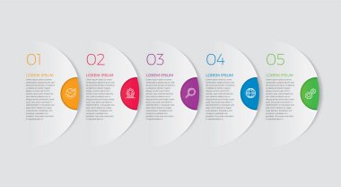 İş akışı düzeni, diyagram, yıllık rapor ve web tasarımı için bilgi tasarım vektörü ve pazarlama simgeleri kullanılabilir. 5 seçenekli iş konsepti, adım ya da süreç. - Vektör