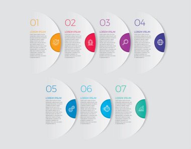 İş akışı düzeni, diyagram, yıllık rapor ve web tasarımı için bilgi tasarım vektörü ve pazarlama simgeleri kullanılabilir. 7 seçeneği, aşaması ya da süreci olan iş konsepti. - Vektör