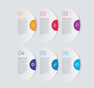 İş akışı düzeni, diyagram, yıllık rapor ve web tasarımı için bilgi tasarım vektörü ve pazarlama simgeleri kullanılabilir. 6 seçeneği, aşaması ya da süreci olan iş konsepti. - Vektör