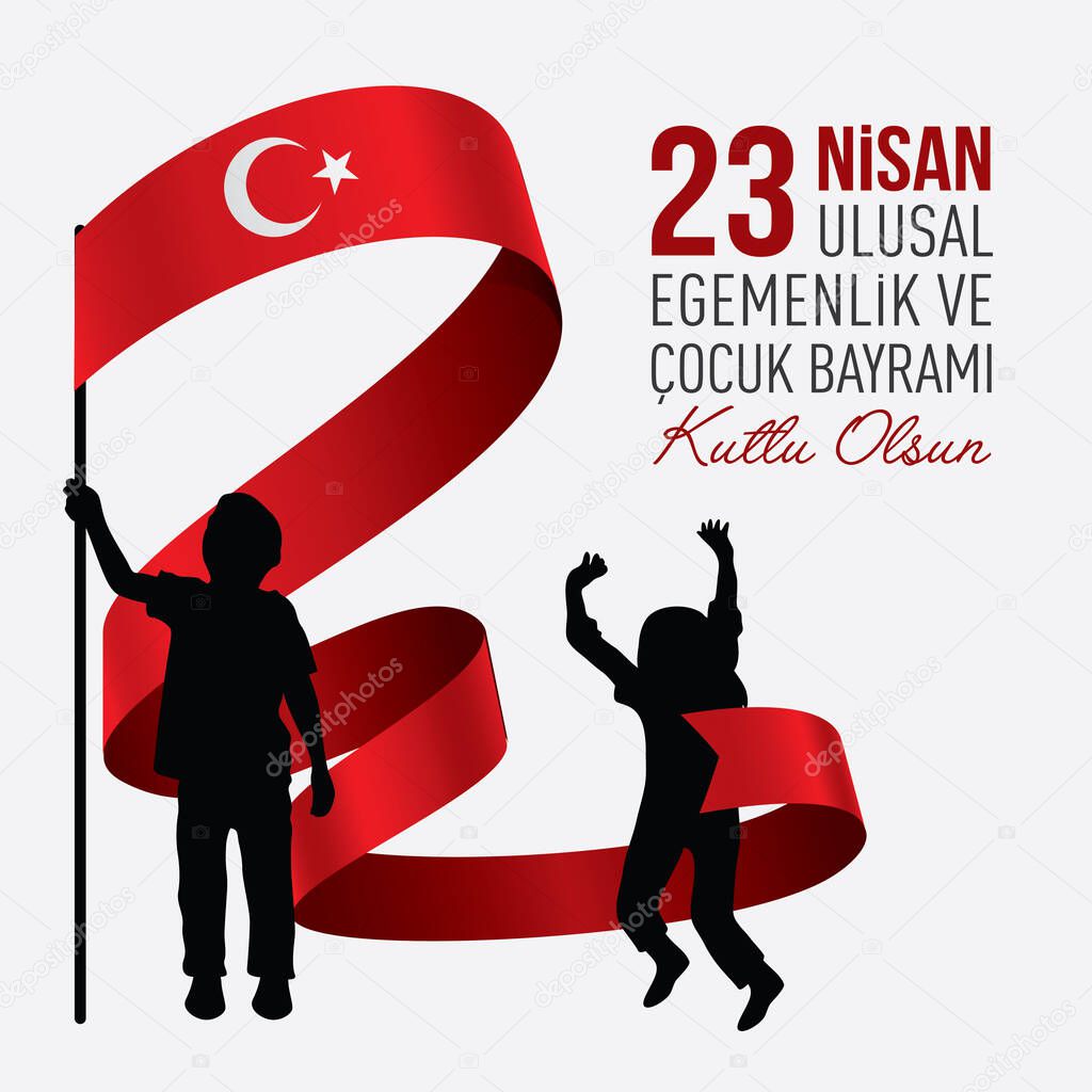 Vector illustration of the cocuk bayrami 23 nisan , translation: Turkish April 23 National Sovereignty and Children's Day, graphic design to the Turkish holiday, kids icon, children logo.