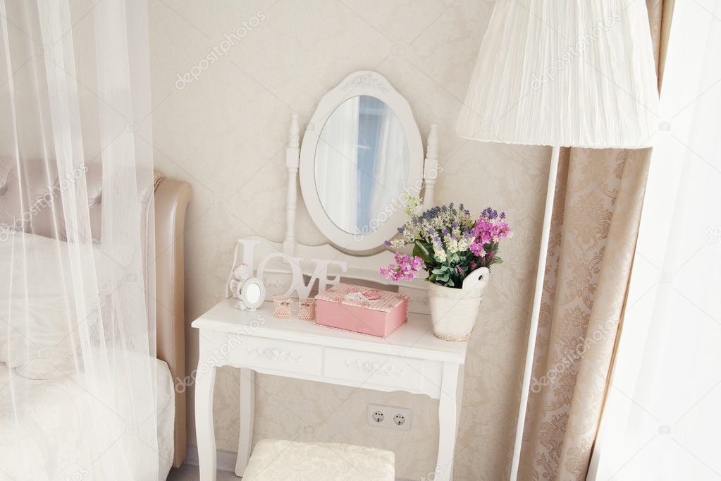 Girl S Dressing Table With Mirror And Decoration Stock Photo