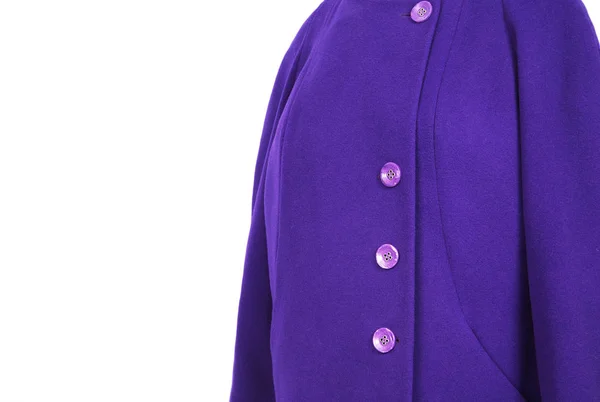 在白色背景上的紫色外套的女模特儿 — 图库照片