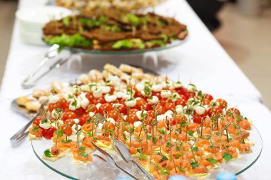 Tuzlanmış somon sandwitch zarif meze tatil tablo için 