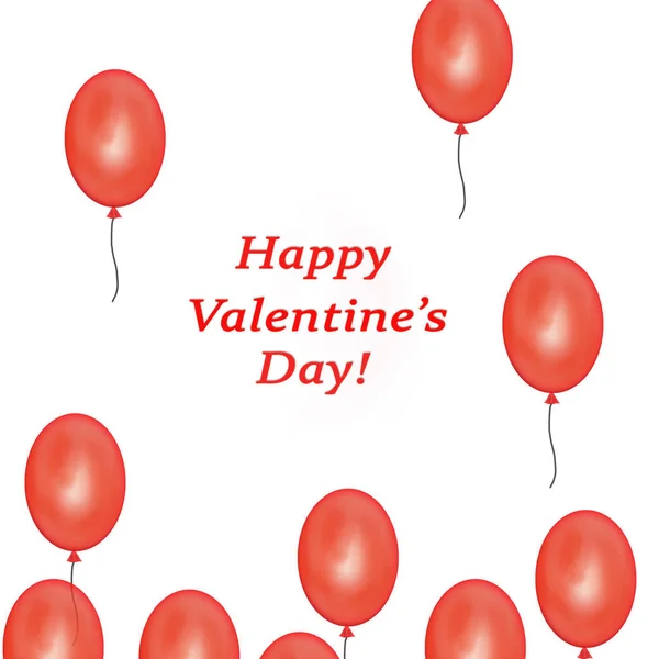 Carte Saint-Valentin .REd ballons sur fond blanc — Photo