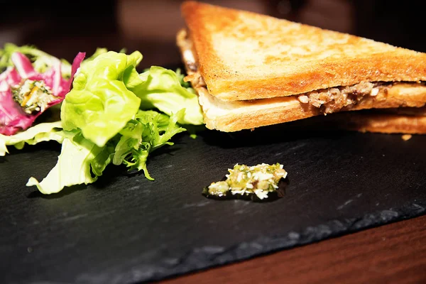 Ördek ve taze sebze ile garnitür ile sandviç — Stok fotoğraf