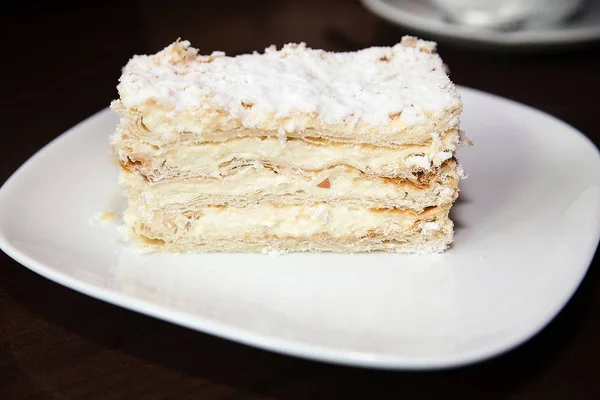 Napoleon cake on white plate — Stock Photo, Image