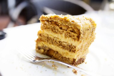 Beyaz tabakta lezzetli tatlım pasta dilimi