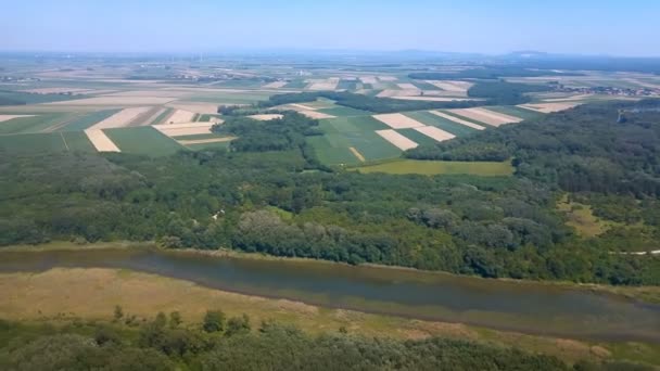 Río, caminos y bosques vistos desde la ventana del avión — Vídeo de stock