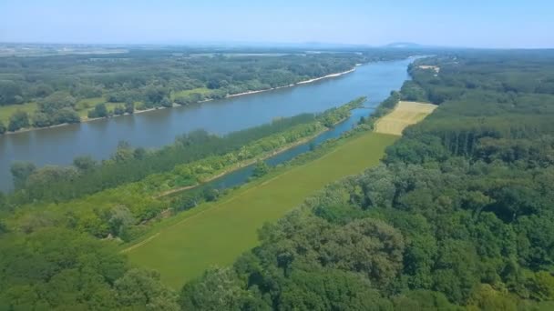 Río, caminos y bosques vistos desde la ventana del avión — Vídeo de stock