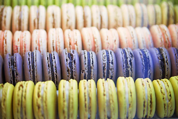 Renkli yuvarlakça tatlılar macarons th vitrinde bir kutu içinde