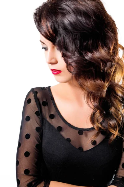 Güzel genç kadın moda makyaj ve saç modeli blac — Stok fotoğraf