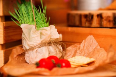 bir ahşap stand snacks hizmet