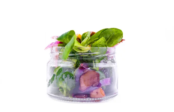 Salad Dengan Potongan Daging Sapi Sayuran Panggang Terong Jagung Jamur — Stok Foto