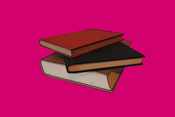 Tre böcker staplade på en rosa — Stockfoto