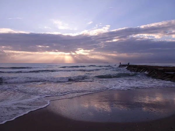 A costa de Benicasim ao nascer do sol, Castellon — Fotografia de Stock