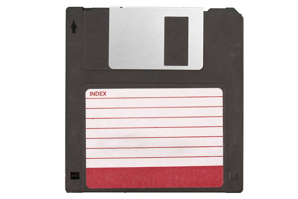 Front of an old magnetic disket on white background