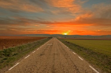 Turuncu gökyüzü ve gün batımı alanıyla yolda