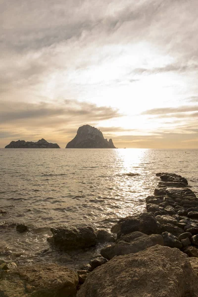 Coucher Soleil Sur Île Vedra Ibiza — Photo