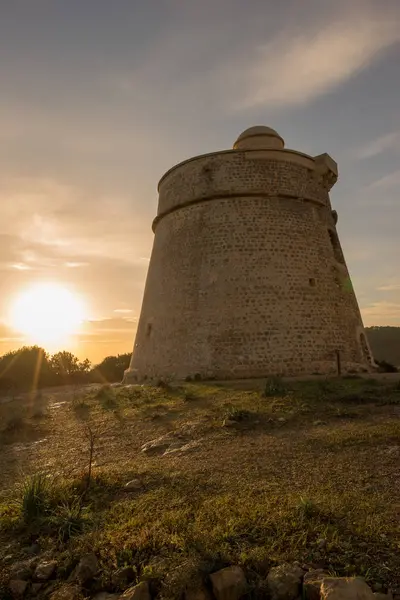Medieval tower of Sal Rossa at sunrise in Ibiza — Stock Photo, Image