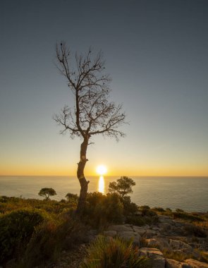 Oropesa del Mar Denizi 'nin kenarında gün doğumu