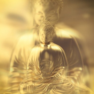 Meditasyon yapan birkaç altın Buda figürü