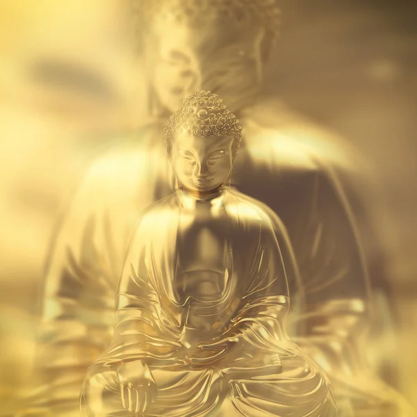 Varias figuras doradas de Buda que están meditando —  Fotos de Stock