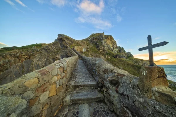 Acceso Por Escaleras Ermita San Juan Gaztelugatxe España —  Fotos de Stock