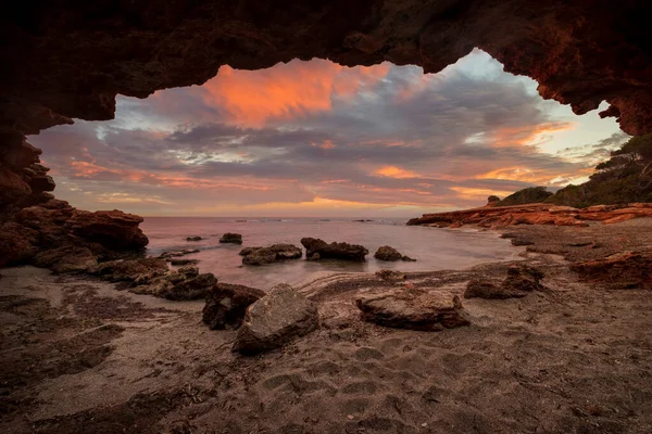 Ανατολή Ηλίου Στην Παραλία Oropesa Del Mar Costa Azahar Ισπανία — Φωτογραφία Αρχείου