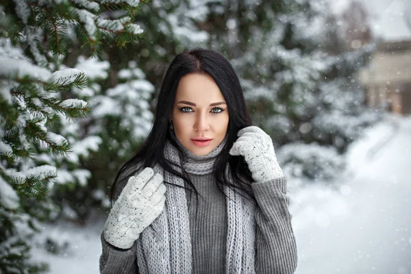 Bella ragazza ritratto all'aperto in un inverno con neve — Foto Stock