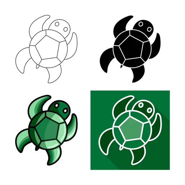 Икона морской черепахи, Векторная плоская длинная тень, Черная черепаха. Зеленая черепаха — стоковый вектор