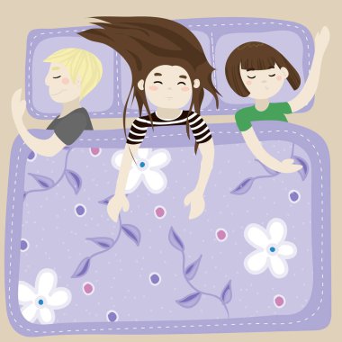 Çocuklar yatak odasında, vektör mavi uyumak