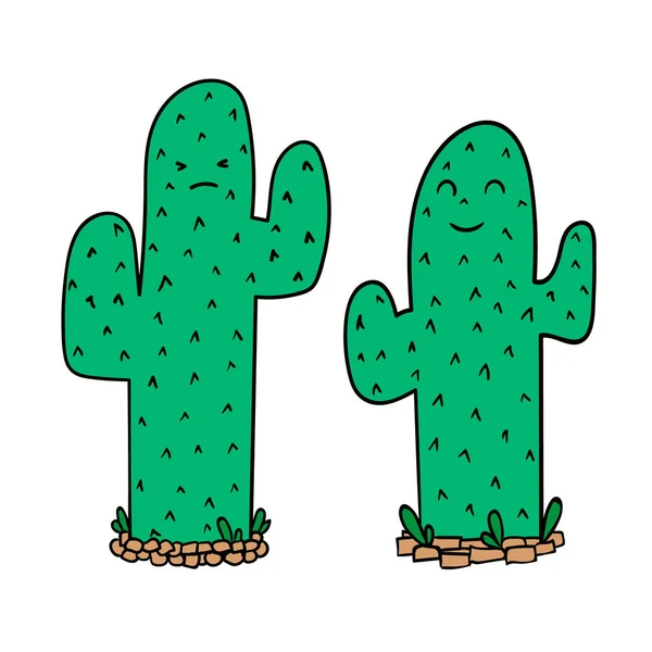 Cactus verdes de dibujos animados, aislados en blanco — Vector de stock