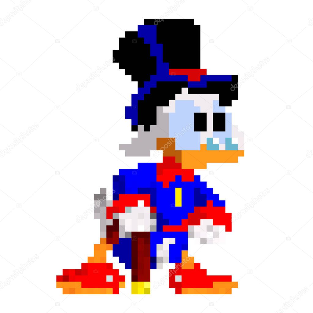 Vector illustration of cartoon Duck - Pixel design