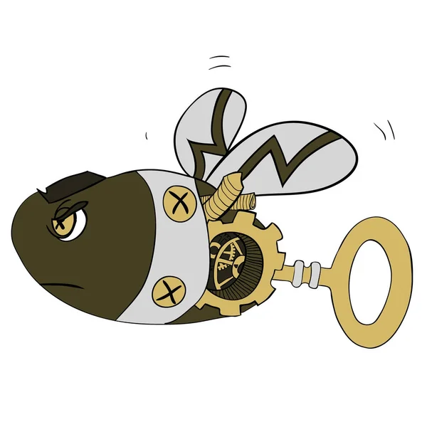 Cartoon clip art illustratie van een robot wesp of honingbij - Steampunk stijl. Gouden — Stockvector
