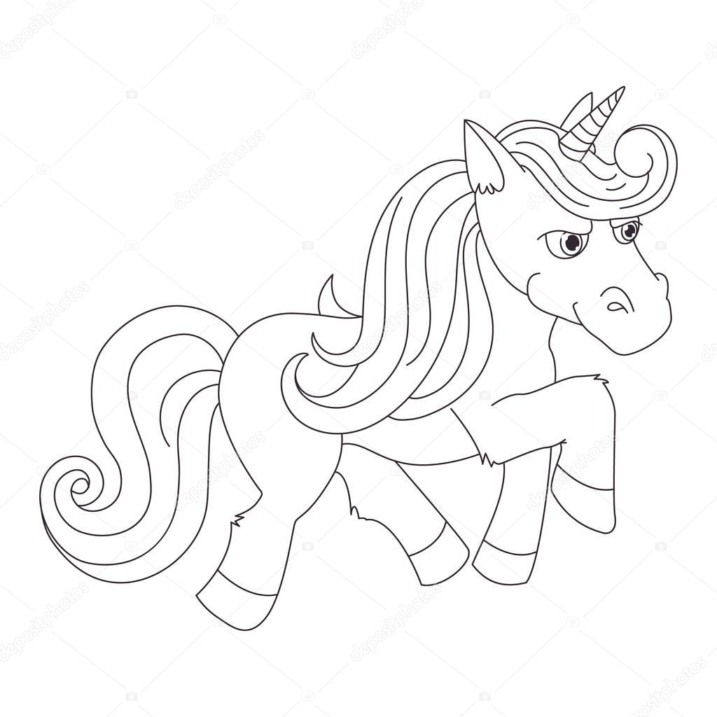 Unicorn, hand drawn vector linen illustration for logotype, coloring book,